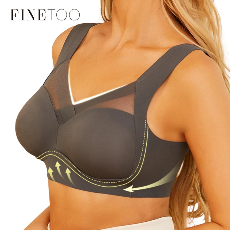 FINETOO Sexy Deep V Bras Women Patchwork Lace Seamless Solid Color Und